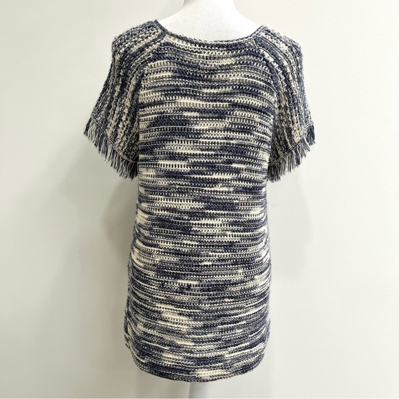 Massimo Dutti crochet open knit top tassel fringe trim blue cream boho medium - Picture 2 of 16